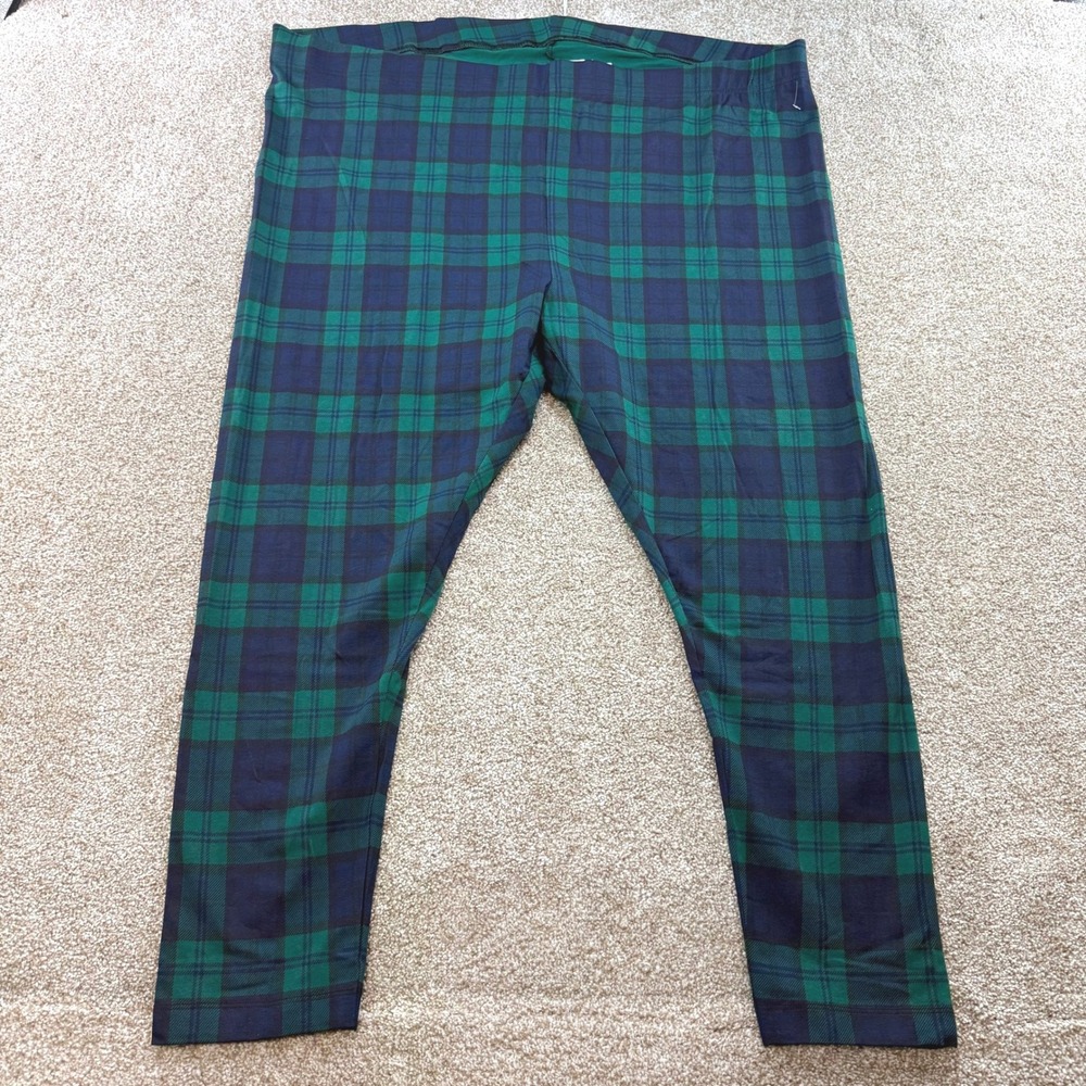 Old Navy Womens 4X Green Blue Plaid Cotton Stretch Leggings Christmas Holiday